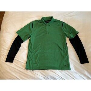 Nike Golf Men's Size Medium Dri-Fit Double Layer Collared Polo Blue Long Sleeves